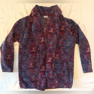 Columbia Fleece Aztec Women’s Geometric Patterned Open Front Cardigan Size Large